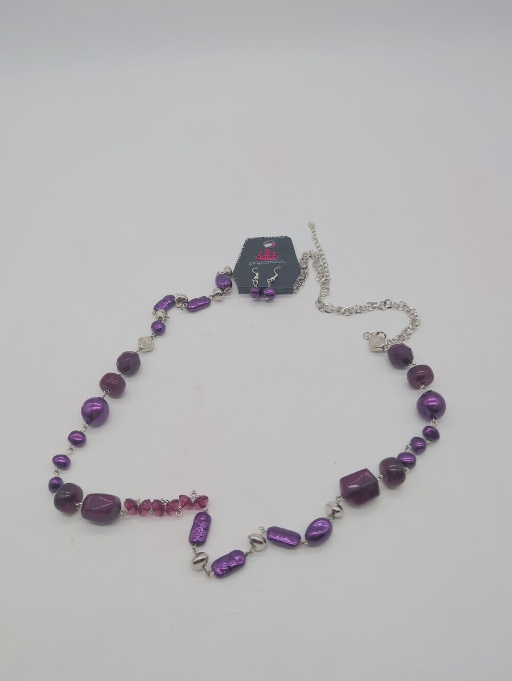 Paparazzi 36" Purple Beaded Necklace and Earrings Set NWT